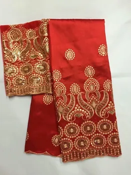 Вышитая кружевная ткань George С блузкой Для Индийских Свадебных Платьев Красного Цвета 2019, Новая мода, Гипюр золотой линии, Кружева George, 5 + 2 ярда