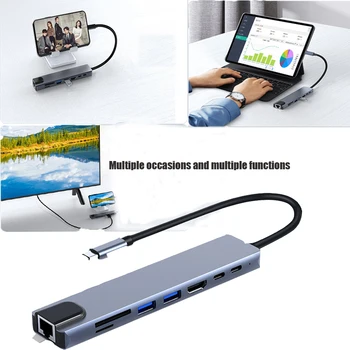 8-в-1 Концентратор Type-C к HDMI Адаптеру 4K Thunderbolt 3 USB C с концентратором 3.0 TF SD-Ридер Слот PD для MacBook Pro/Air/Huawei Mate