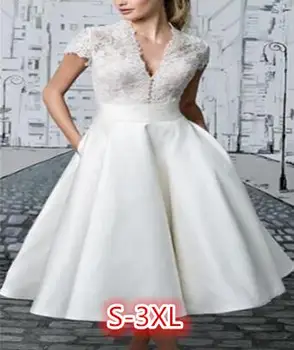 Белое простое кружевное вечернее платье с V-образным вырезом средней и длинной секции, Элегантный ретро-халат de soiree 2021, Новое платье