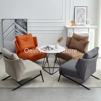 Современный Скандинавский салон, стулья для гостиной, Офисный Салон, Ленивый Роскошный стул из искусственной кожи, Дизайнерская Мебель для дома Relax Metal Sillas WK