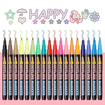 Контурные металлические маркеры 18 цветов, маркеры с двойной линией, фломастеры, блестящие маркеры, ручки для рисования, маркер для художественных поделок 