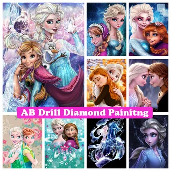 Замороженная алмазная картина AB Drill, вышивка Снежинкой, Принцесса Анна Эльза, мультфильм Диснея, вышивка крестиком, горный хрусталь, детские подарки