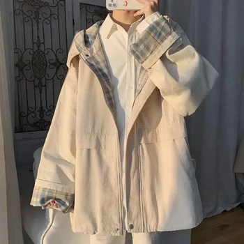 Модная куртка Deeptown Harajuku, Женская Корейская Уличная одежда Оверсайз 2022, Новинка В верхней одежде, Куртки на молнии с капюшоном, Женские Винтажные