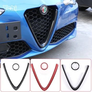 Для Alfa Romeo Giulia Stelvio 2017 2018 2019 2020 2021 2022 ABS Углеродное волокно/Красный/Черный Передняя Решетка Декоративная рамка Аксессуары