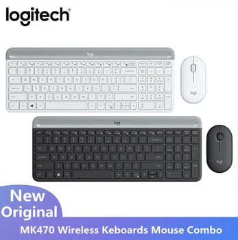 Беспроводная клавиатура Logitech MK470, комбинированная мышь 1000 точек на дюйм, Оптические тонкие Кебборды, мыши Pebble 2,4 ГГц для ПК, ноутбуков, офиса