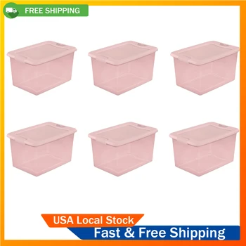 64 шт. Пластиковая коробка с защелкой, румяно-розовый оттенок, набор из 6 ящиков для хранения
