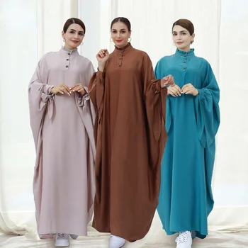 2023 Турецкие Большие Качели Однотонный Халат Ближний Восток Дубай Мусульманское Платье Модный Кафтан Femme Musulman Abayas для Женщин Арабское Платье