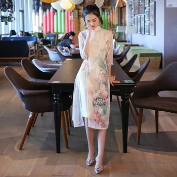 2023 Kawaii Тонкое Платье средней длины Aodai Cheongsam Современного Дизайна в Китайском Традиционном Стиле для Выступлений Qipao для женщин и Девочек