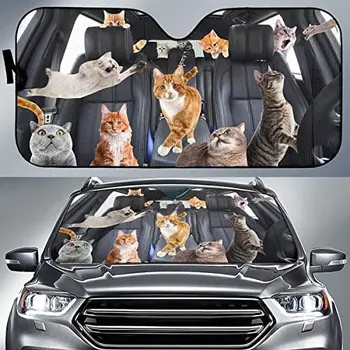 Забавные кошки, Играющие в автомобиле, Автомобильный Солнцезащитный козырек с рисунком, Автоматический Солнцезащитный козырек для любителя кошек, Подарок для мамы кошки, Прочное лобовое стекло автомобиля Au