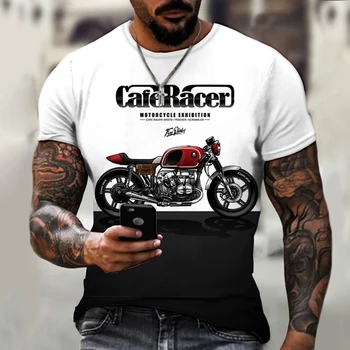 Мужские негабаритные футболки в стиле ретро с короткими Рукавами2022, Новая летняя модная футболка в стиле ретро серии мотоциклов с 3D принтом и круглым вырезом