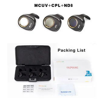 3шт ND8 + CPL Круговой поляризатор + MCUV УФ-фильтр для объектива камеры Комплект фильтров для DJI SPARK (не повлияет на калибровку кардана)