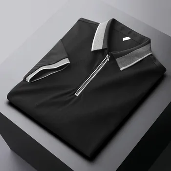 Высококачественная брендовая рубашка поло из шелка тутового шелкопряда с коротким рукавом, мужская футболка с отворотом из ледяного шелка 2021, новая летняя деловая повседневная футболка на молнии
