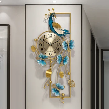 Роскошные Дизайнерские Настенные часы с Металлическим Павлином, Большие Настенные часы для Гостиной, Необычные Креативные Дизайнерские Товары для дома