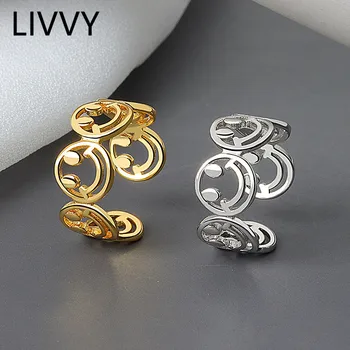 LIVVY Серебристый цвет Винтажная индивидуальность, регулируемое тайское серебряное кольцо с улыбкой для женщин, ювелирные изделия, Тренд 2021