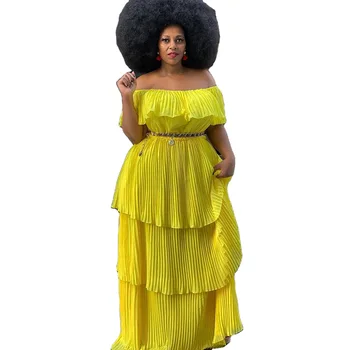 Длинное Африканское платье Макси С открытыми плечами, Лоскутные халаты, Летние Новые модные Однотонные Сексуальные Праздничные Африканские Плиссированные платья 2023