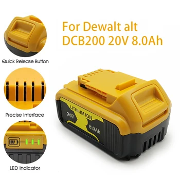 для Dewalt Литиевая батарея 20 В 8000 мАч, для Электроинструмента DCB181 DCB182 DCB201 DCB201-2 DCB200 Сменная литий-ионная батарея