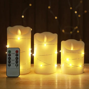 D2 3 Упаковки светодиодных Беспламенных свечей с дистанционным управлением, работающих на батарейках, Свечи с серебряными гирляндами Фей, Электрические свечи с пламенем