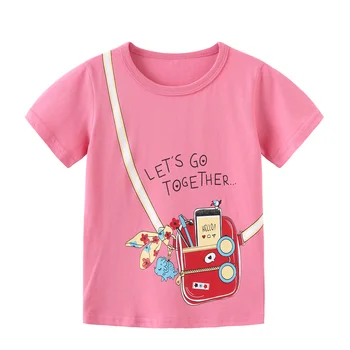 Футболки с надписью Jumping Meters для девочек 2-7 лет, Милая детская летняя одежда с принтом, футболки с короткими рукавами для малышей