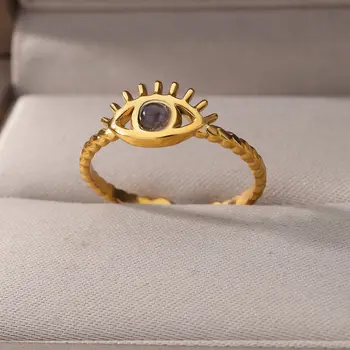 Кольца с опалом от сглаза для женщин, Открытое Регулируемое кольцо из нержавеющей Стали, Тренд 2022, Свадебные украшения для Счастливой пары, Подарки anillos mujer
