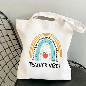 Эко Женские сумки через плечо Rainbow Teacher, Модная Женская сумка, Холщовая сумка для покупок, Повседневные Большие Женские Дорожные сумки-Тотализаторы 2021