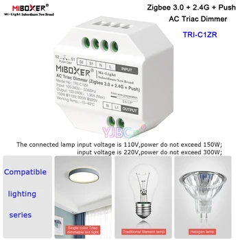 Miboxer 110 В 220 В Zigbee 3,0 Симисторный Диммер переменного тока 2,4 Г Дистанционное управление Кнопочный переключатель галогенные лампы симисторные светодиодные лампы с регулируемой яркостью Контроллер