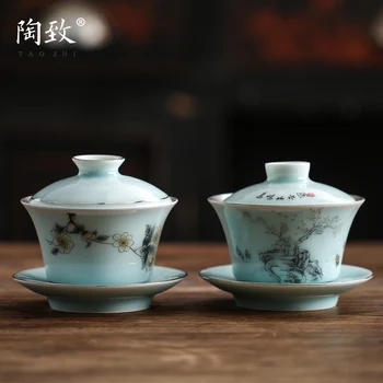 Керамическая Чаша Ручной работы Taozhi, Покрытая Серебром 999 Пробы, Вставленная В Серебряную Японскую Чайную Чашу Sancai, Бытовая Чайная Посуда для кунг-фу