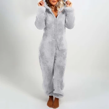 Женский Плюшевый комбинезон, осенне-зимняя фланелевая пижама, пижамы на молнии с длинным рукавом, прямая доставка