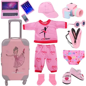Розовый Балетный комплект с принтом для девочек, одежда для кукол, аксессуары для кукол-американцев 18 дюймов и 43 см, кукла-реборн, игрушка для девочек нашего поколения, подарки