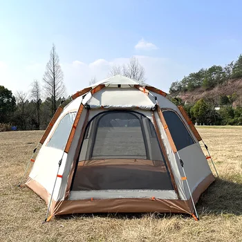 Палатка для кемпинга водонепроницаемая шестиугольная полностью автоматическая палатка для кемпинга на открытом воздухе однослойная палатка для альпинизма из ткани Оксфорд