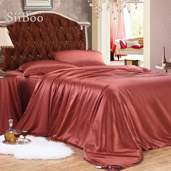 Американский стиль роскошный винно-красный серый 22 мм комплект постельных принадлежностей из натурального шелка, набор пододеяльников для пуховых одеял, комплект ropa jogo de cama, 4 шт./компл. queen king SP1373