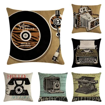 Чехол для подушки Old Record, льняные хлопковые декоративные подушки для дивана, гостиной, винтажная пишущая машинка, домашний декор, наволочка