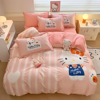 Hello Kitty Cinnamoroll Аниме Sanrio Kawaii Хлопковое Детское Одеяло, Покрывало, Милая Простыня My Melody, 4 Комплекта из 3 предметов, Одеяло, Детская игрушка