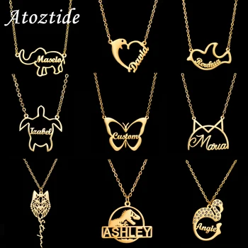 Atoztide Персонализированные Ожерелья с пользовательским именем для женщин, цепочка с подвеской в виде животного Динозавра из нержавеющей Стали, ювелирный подарок на День Рождения