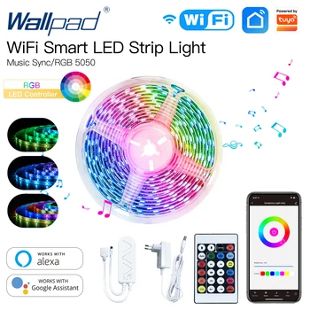 Wallpad WIFI Умная светодиодная лента TUYA 5050 RGB, синхронизация музыки, изменение цвета, пульт дистанционного управления, голосовое управление от Alexa Google Home