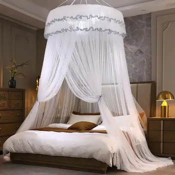Потолочная москитная сетка Летнее прикроватное украшение в стиле принцессы, купол для двуспальной кровати, Детская кровать, палатка для сна, спальня