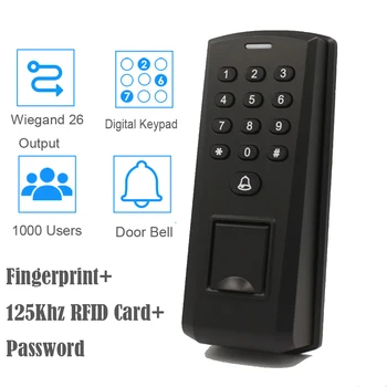 125 кГц RFID Распознавание Отпечатков пальцев Контроллер доступа WG26 Считыватель идентификационных карт 1000 Пользователей Клавиатура Пароль Открывалка для Дверей с Дверным Звонком