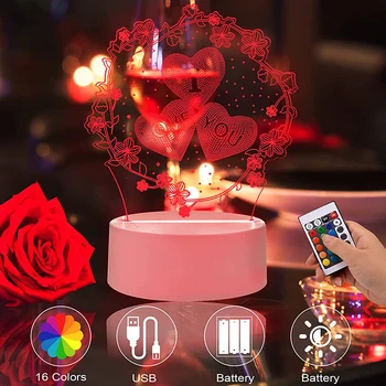 C2 3d Сердце Ночник Иллюзионная лампа с дистанционным управлением 16 цветов Подруга Жена День Святого Валентина Подарки на годовщину рождения