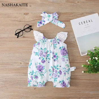 NASHAKAITE/ Летняя одежда для малышей; Комбинезон для новорожденных девочек; кружевной комбинезон без рукавов с милым цветочным рисунком; 3 вида цветов; боди для малышей;