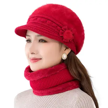 Красивая элегантная осенне-зимняя женская шапка среднего возраста, шарф, комплект, роскошная женская шапка, грелка для шеи для кемпинга