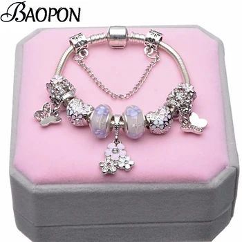 BAOPON Европейский Стиль Винтажный Посеребренный браслет с Кристаллами Для женщин, оригинальный ювелирный браслет 