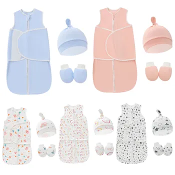 Детский Спальный мешок, Хлопчатобумажный комплект для пеленания новорожденных, одеяло + шляпа + перчатки, конверт на молнии, одеяло, Спальный мешок, подарок для душа новорожденного