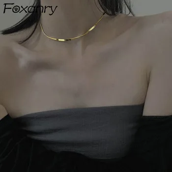Foxanry Серебряное ожерелье с цепочкой на ключицу для женщин, Летняя Новая тенденция, Очаровательное колье с текстурой змеиной кости для вечеринок