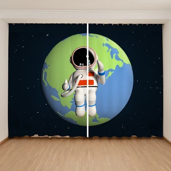 Мультяшный Милый космический астронавт Планета С 3D принтом, тонкая занавеска, окно спальни для мальчиков и девочек, 2 панели