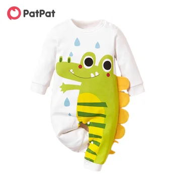 PatPat/Новые летние и весенние детские очаровательные Боди с принтом динозавра для малышей и маленьких девочек, цельная детская одежда