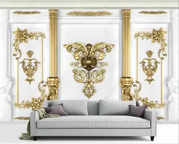 фотообои на заказ, шелковые 3D фотообои, белый европейский стиль, золотая гравировка, домашний декор для гостиной, обои для стен в рулонах