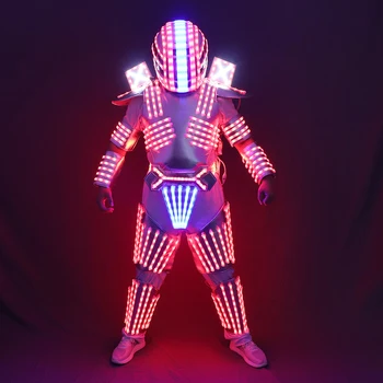 Светодиодный костюм робота Костюм со светящейся броней Костюмы Хищника Rale Stage Dance Performance Шлем с лазерными перчатками