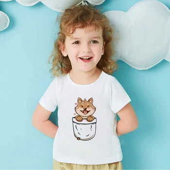 Одежда для маленьких девочек с рисунком маленькой собачки в стиле Каваи, милая детская футболка с героями мультфильмов, Летние повседневные топы с короткими рукавами, детская футболка