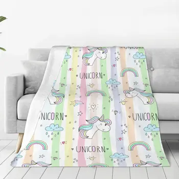 Детское Радужное одеяло с единорогом, Фланелевый декор в виде единорога для комнаты девочек, супер мягкие одеяла для дома, покрывала для путешествий