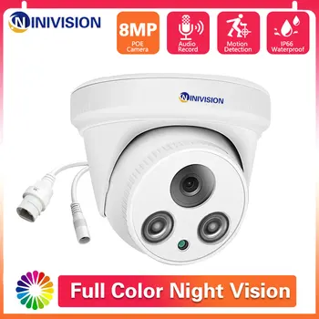 4K POE CCTV Купольная Камера 8MP Обнаружение Движения Безопасность IP67 Камера Цветного Ночного Видения Видеонаблюдение IPC Cam Аудио P2P Просмотр