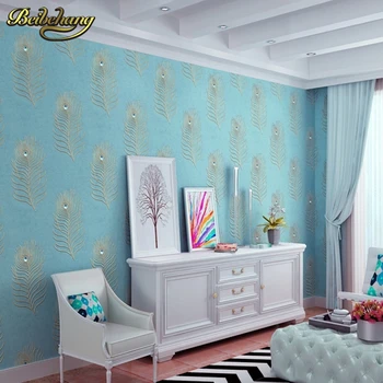 beibehang голубое перо павлина спальня гостиная ТВ фон обои с вышивкой Континентальный 3D сверление нетканые